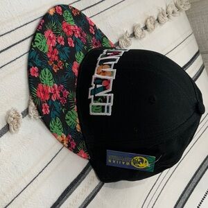 Black Snapback Hat with Tropical Floral Brim 100% Cotton